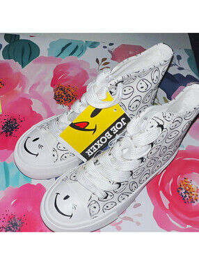 Joe Boxer kids White/Black Smiley All-Over High Top Lace Up Sneakers CGF8522AJB